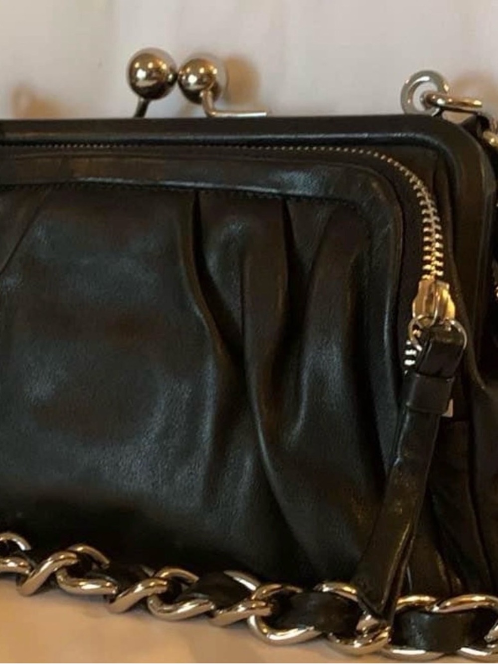 Coach “Parker” Black Leather Chain-Trim Shoulder Bag